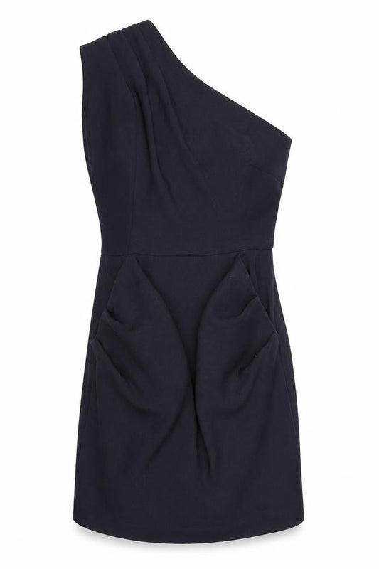 Warehouse Womens Blue Polyester Shift Size 10 One Shoulder Zip