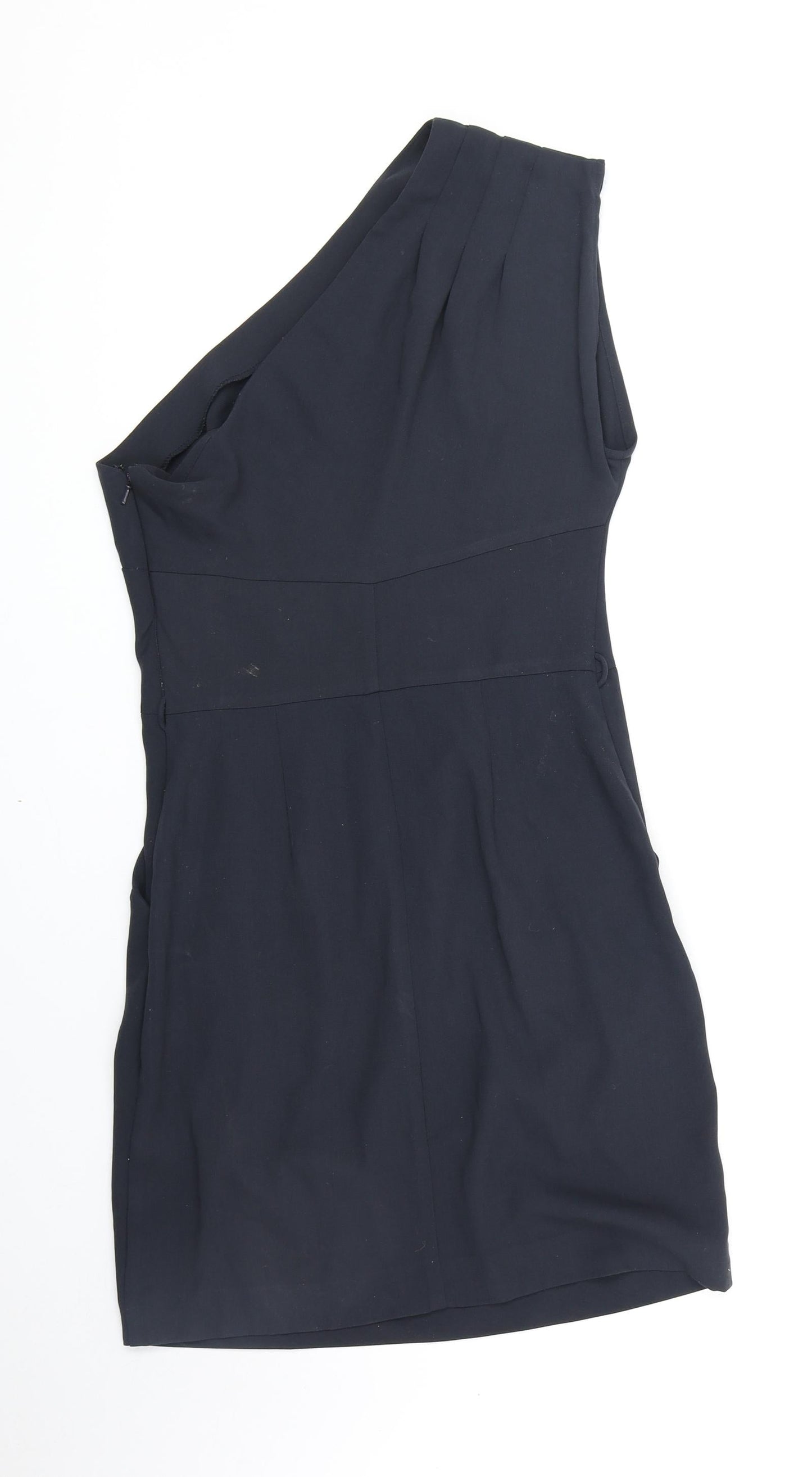 Warehouse Womens Blue Polyester Shift Size 10 One Shoulder Zip