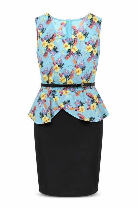 International Womens Blue Floral Polyester Pencil Dress Size 8 V-Neck Zip