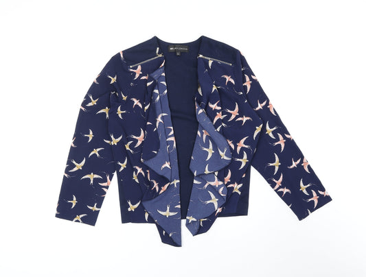 Mela London Womens Blue V-Neck Geometric Polyester Cardigan Jumper Size L