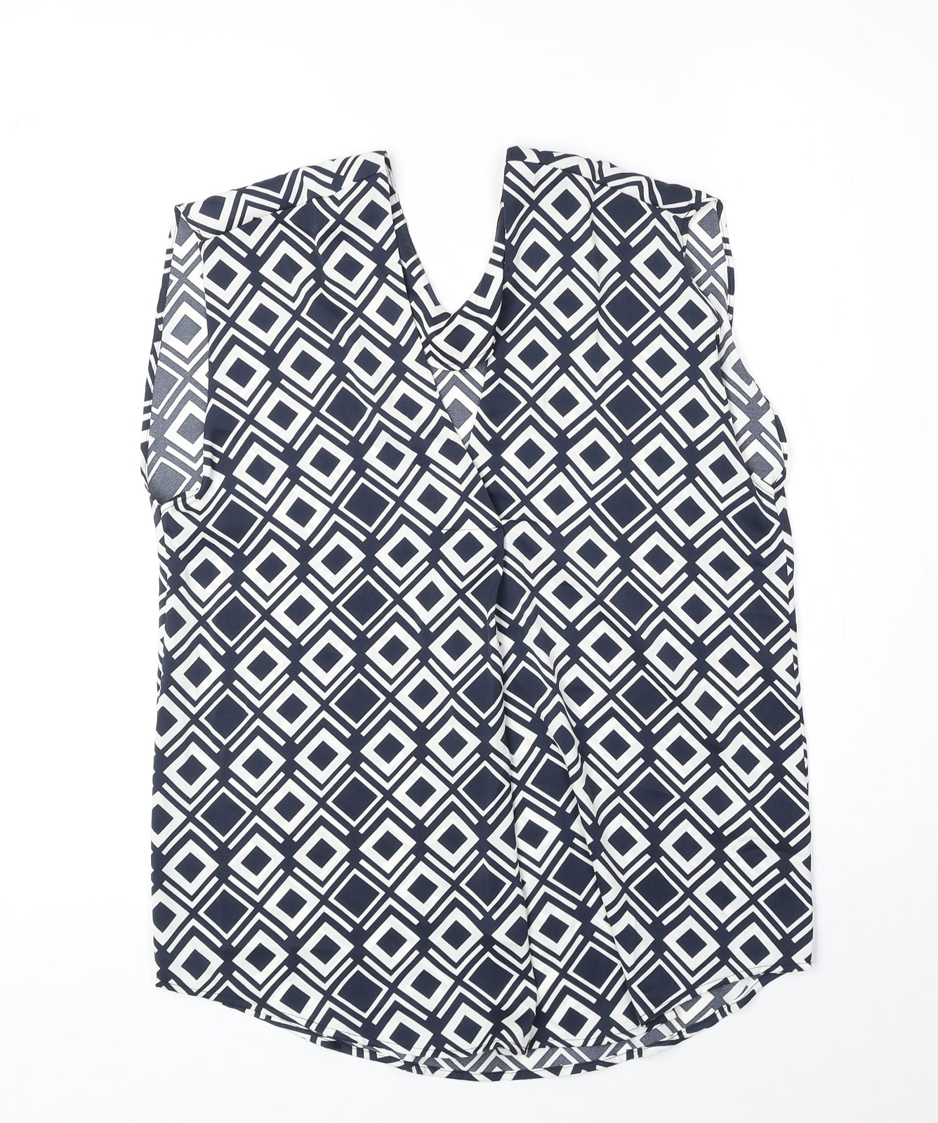 Marks and Womens Blue Geometric Polyester Basic Tank Size 6 V-Neck