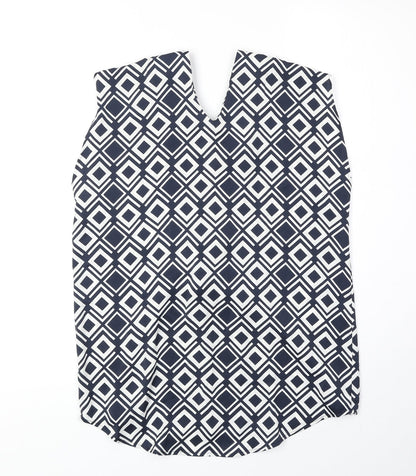 Marks & Spencer Womens Blue Geometric Polyester Basic Tank Size 6 V-Neck