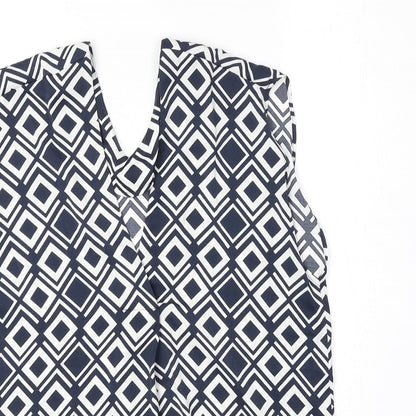 Marks & Spencer Womens Blue Geometric Polyester Basic Tank Size 6 V-Neck
