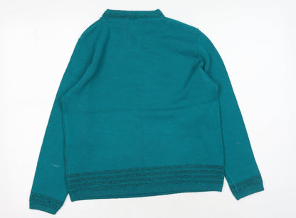 Florida Womens Green Mock Neck Acrylic Pullover Jumper Size S