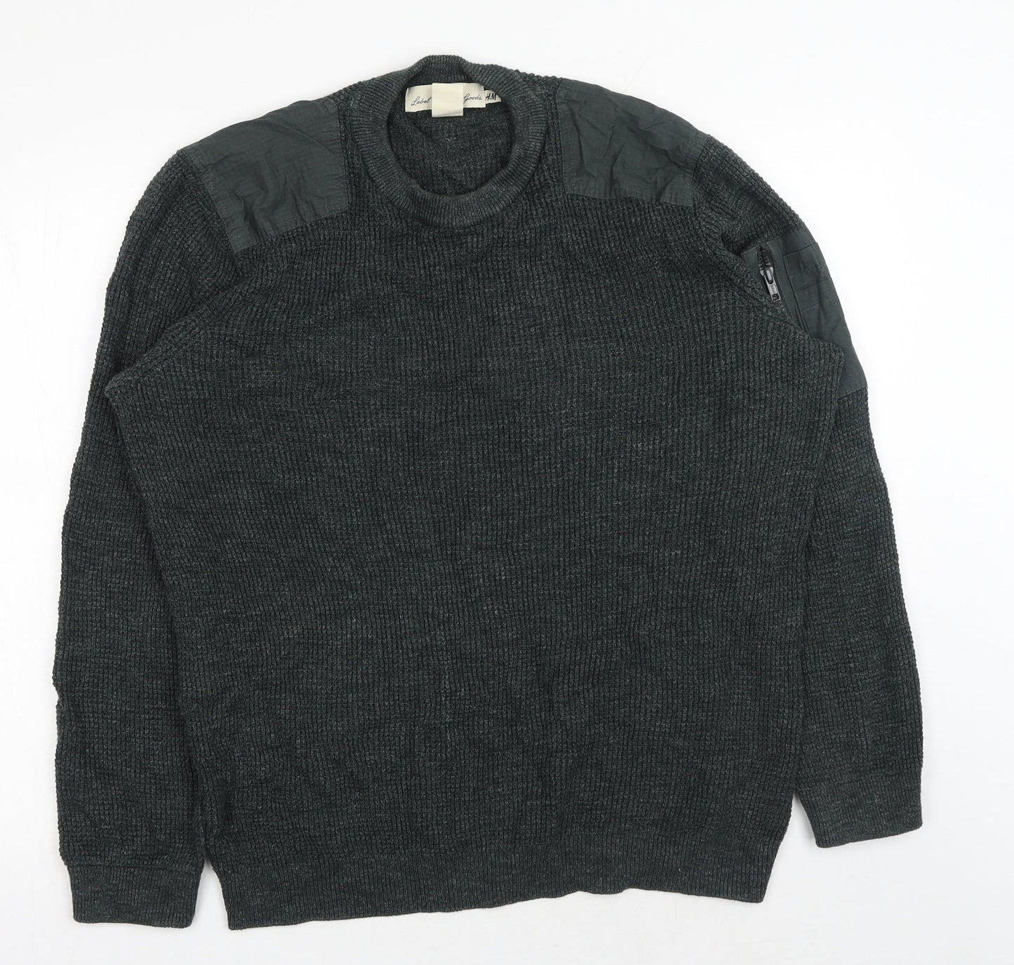 H&M Womens Green Round Neck Cotton Pullover Jumper Size L