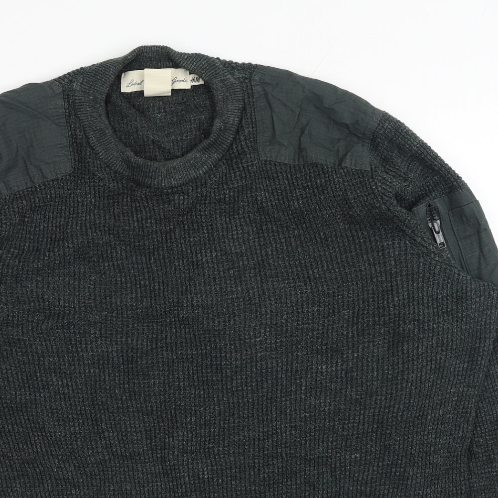 H&M Womens Green Round Neck Cotton Pullover Jumper Size L
