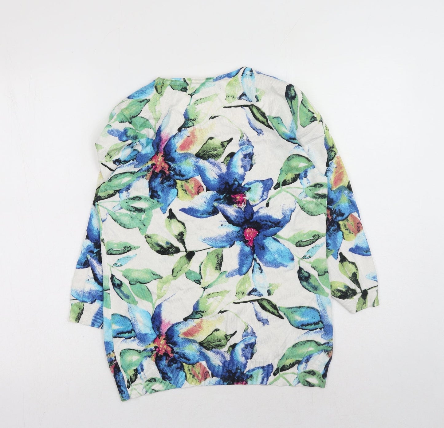 Mindful Flowers Womens Blue Round Neck Floral Viscose Pullover Jumper Size S