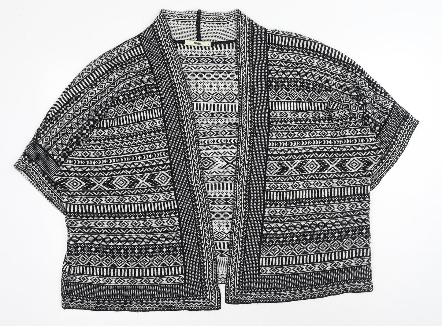 Oasis Womens Black V-Neck Geometric Acrylic Cardigan Jumper Size S