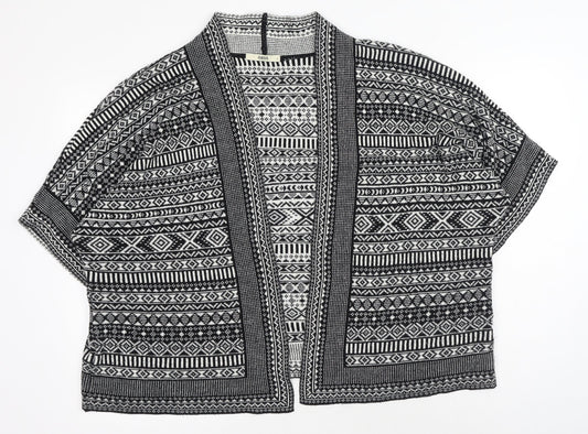 Oasis Womens Black V-Neck Geometric Acrylic Cardigan Jumper Size S