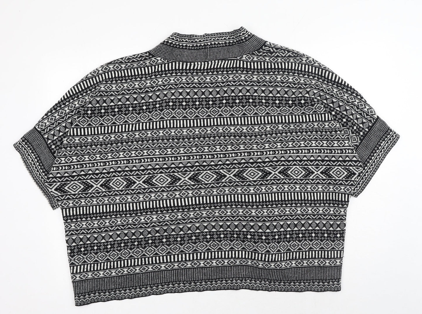 Oasis Womens Black V-Neck Geometric Acrylic Cardigan Jumper Size S