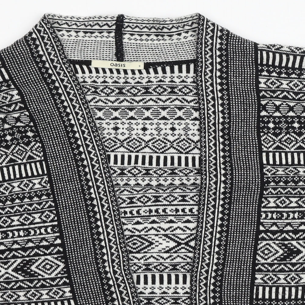 Oasis Womens Black V-Neck Geometric Acrylic Cardigan Jumper Size S