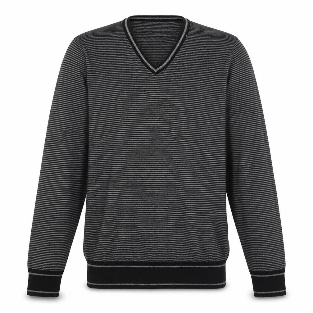 Marks & Spencer Mens Black V-Neck Striped Cotton Pullover Jumper Size S Long Sleeve