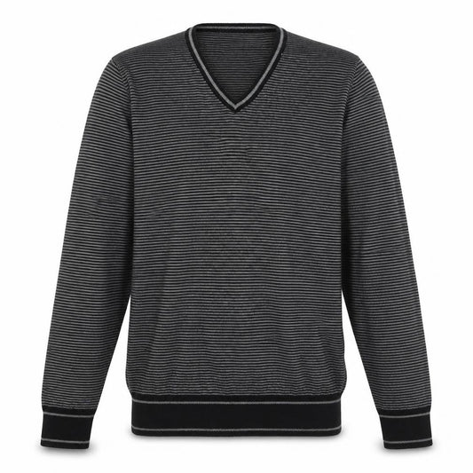 Marks & Spencer Mens Black V-Neck Striped Cotton Pullover Jumper Size S Long Sleeve