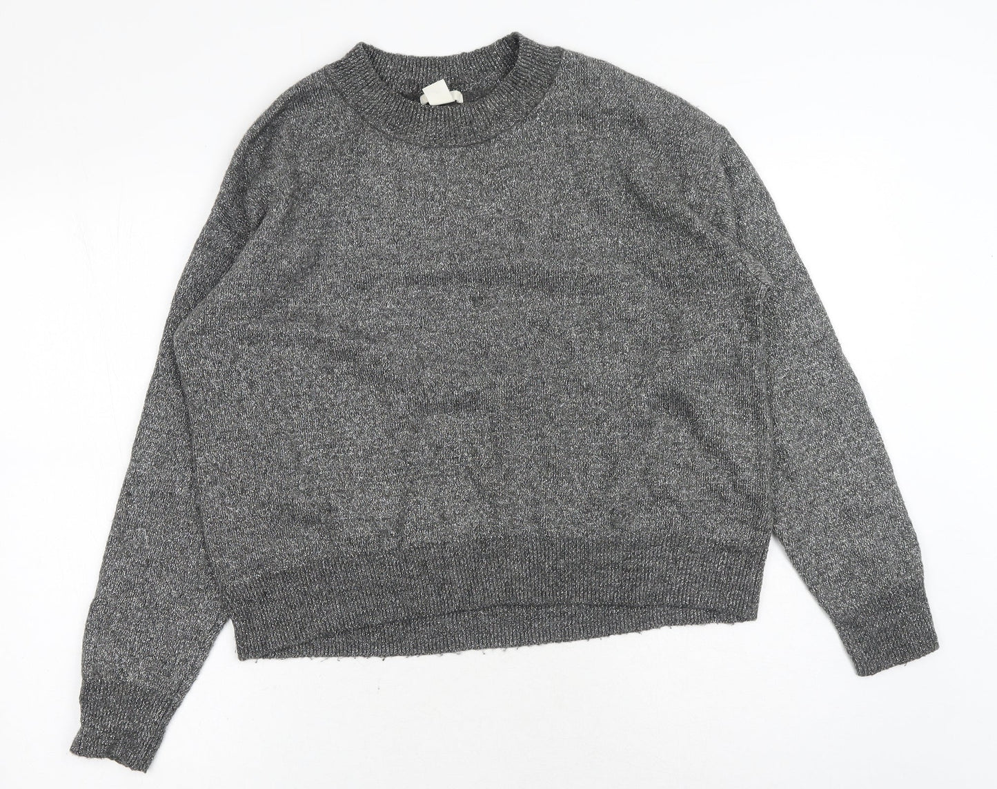 H&M Womens Silver Round Neck Acrylic Pullover Jumper Size M
