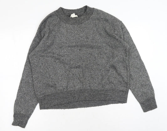 H&M Womens Silver Round Neck Acrylic Pullover Jumper Size M