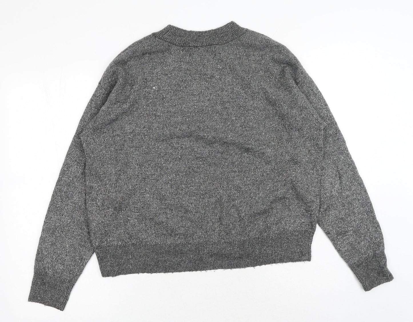 H&M Womens Silver Round Neck Acrylic Pullover Jumper Size M