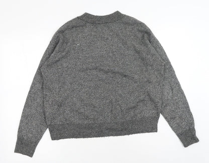 H&M Womens Silver Round Neck Acrylic Pullover Jumper Size M