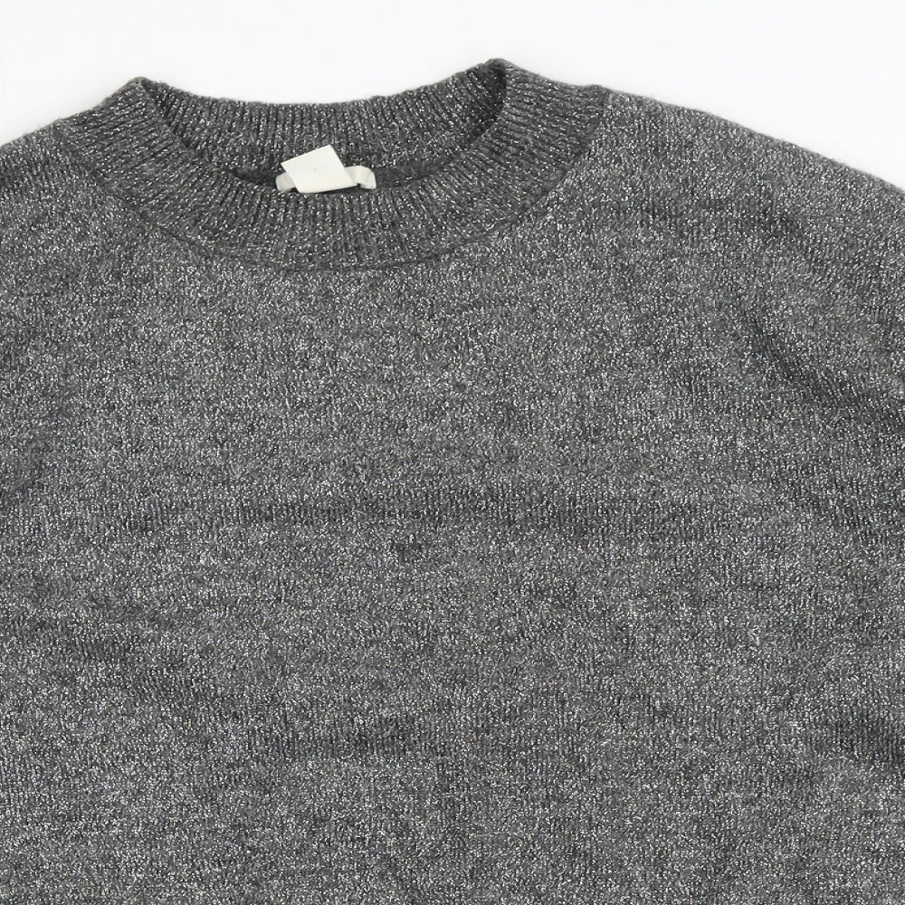 H&M Womens Silver Round Neck Acrylic Pullover Jumper Size M