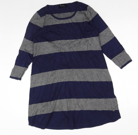 Intown Womens Blue Striped Cotton Jumper Dress Size M Round Neck Pullover