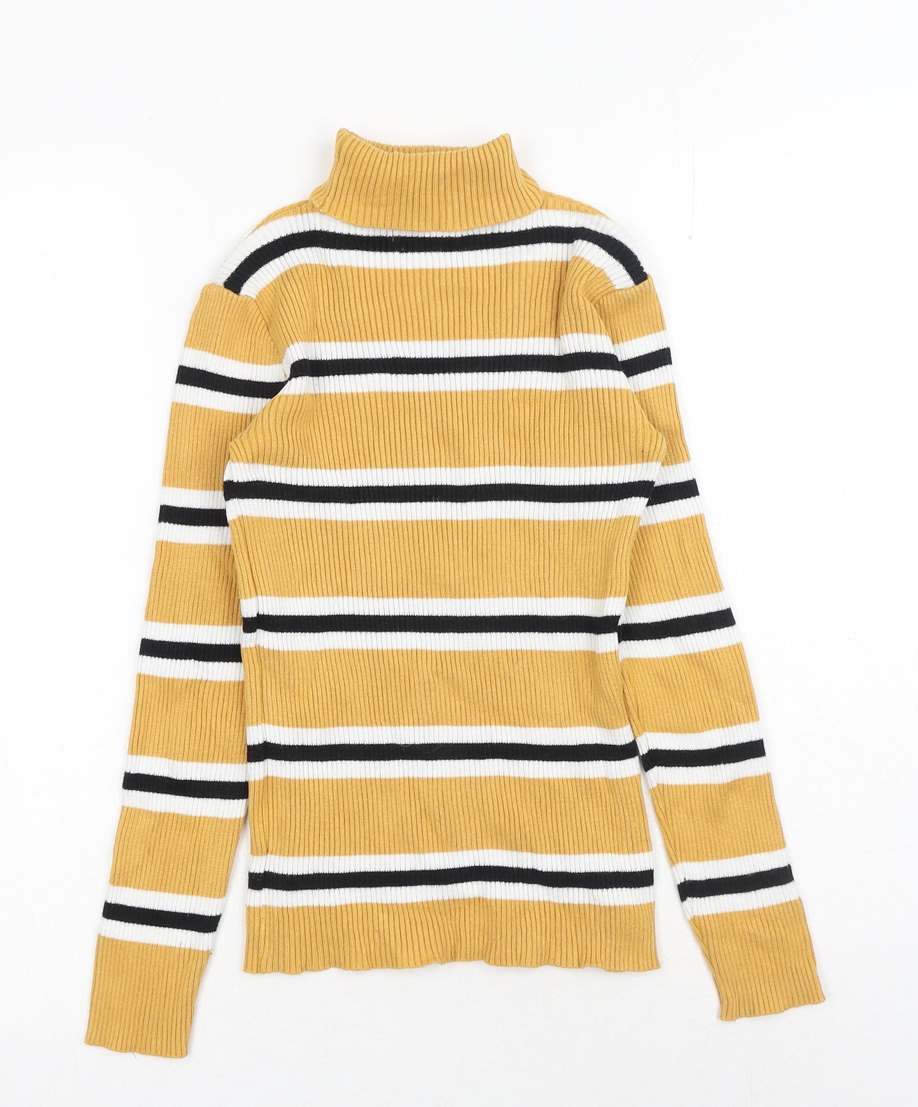 Primark Girls Yellow Roll Neck Striped Polyester Pullover Jumper Size 10-11 Years Pullover