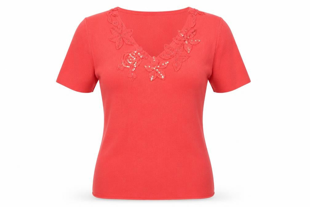 Pure & Natural Womens Red Nylon Basic T-Shirt Size 10 V-Neck