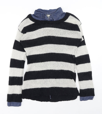 Next Womens Blue Collared Striped Acrylic Pullover Jumper Size 10