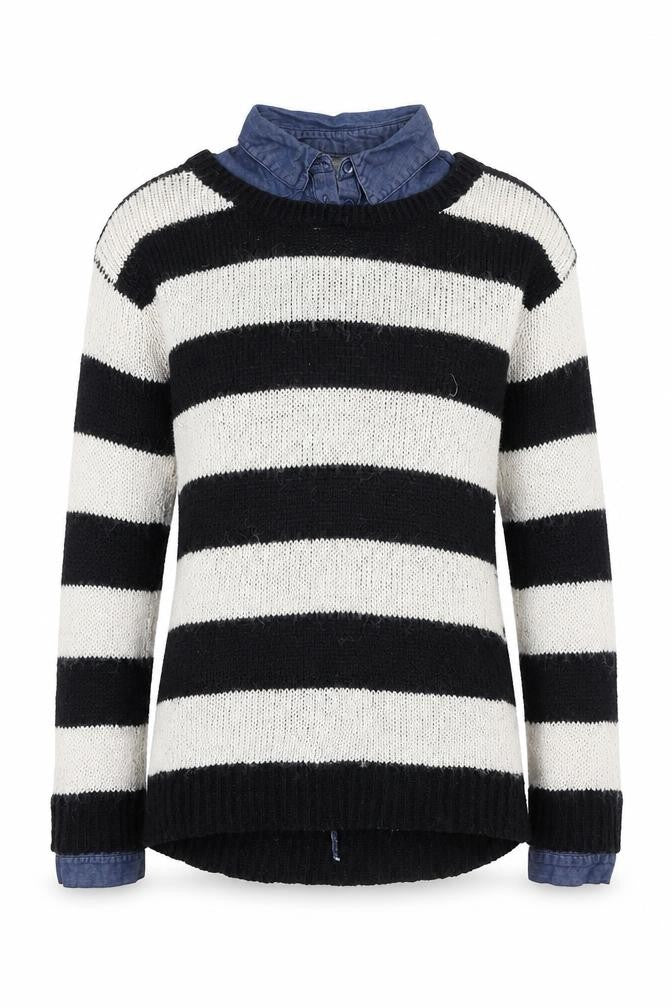 NEXT Womens Blue Collared Striped Acrylic Pullover Jumper Size 10