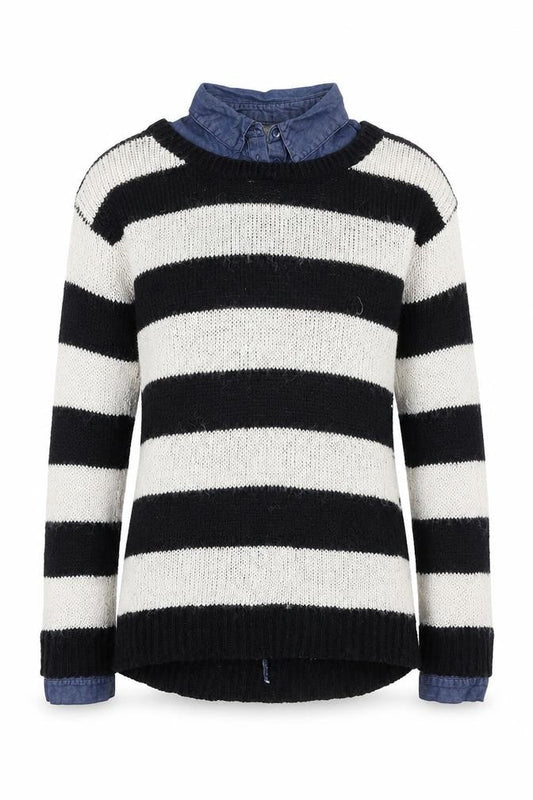 Next Womens Blue Collared Striped Acrylic Pullover Jumper Size 10