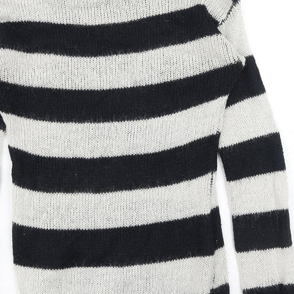 Next Womens Blue Collared Striped Acrylic Pullover Jumper Size 10