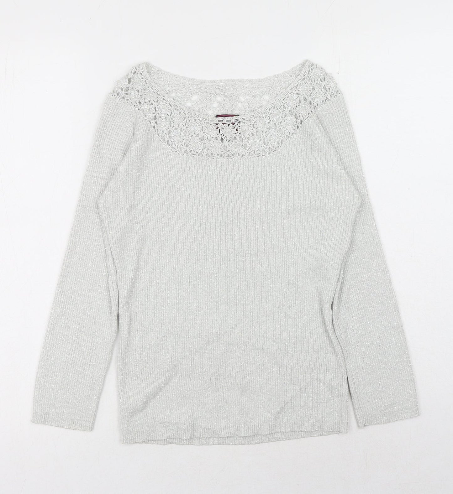 Colour Works Womens Silver Scoop Neck Rayon Pullover Jumper Size M