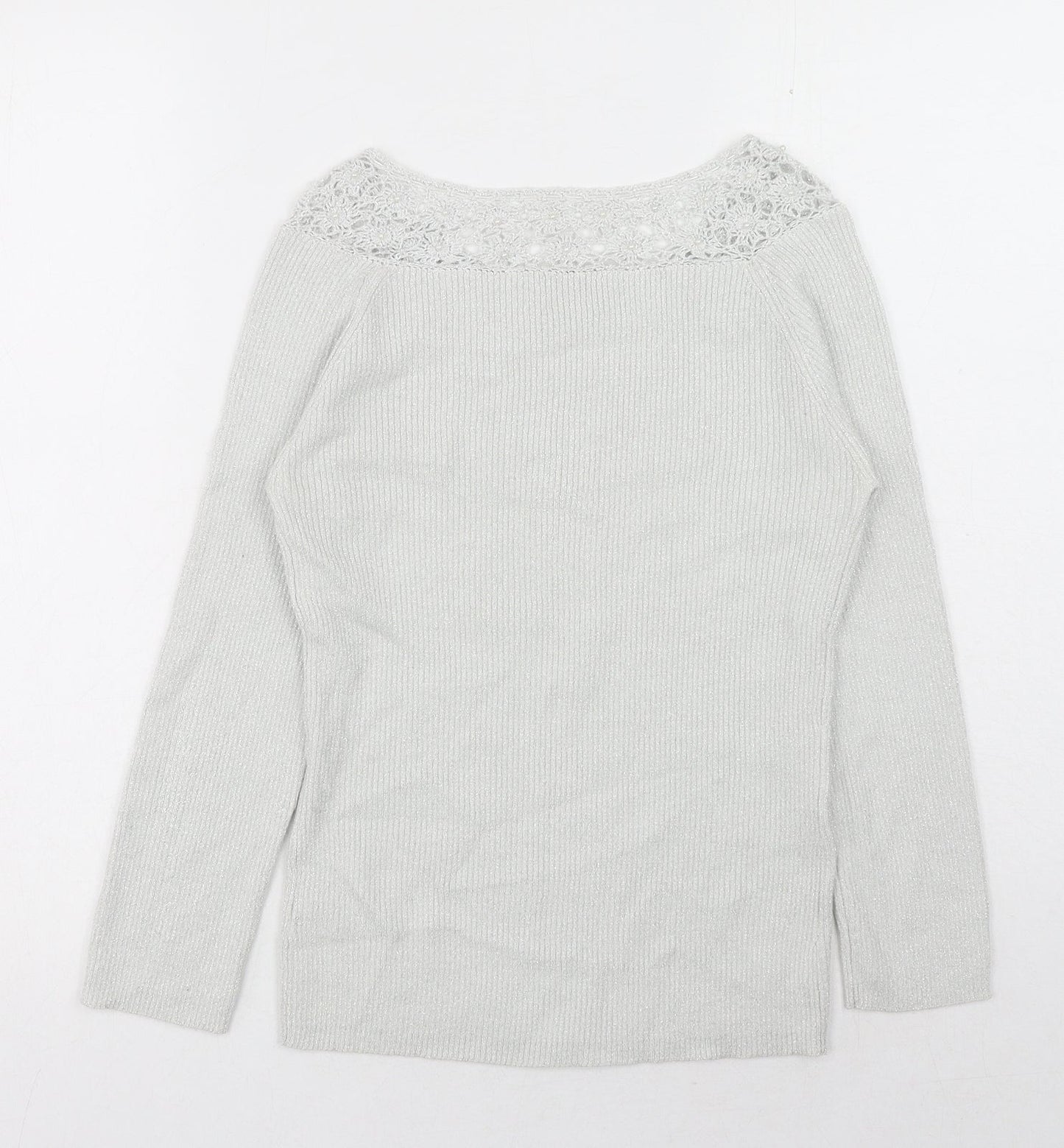 Colour Works Womens Silver Scoop Neck Rayon Pullover Jumper Size M
