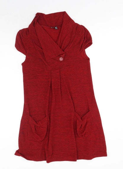 Womens Red Polyester Jumper Dress Size 10 Collared Pullover