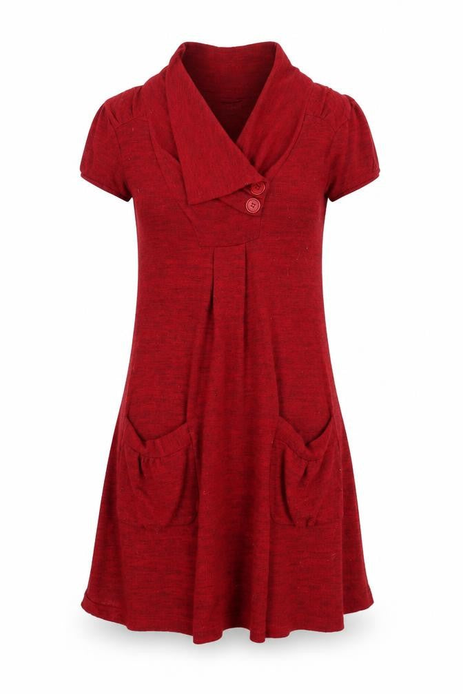 Preworn Womens Red Polyester Jumper Dress Size 10 Collared Pullover