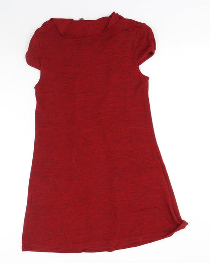 Womens Red Polyester Jumper Dress Size 10 Collared Pullover