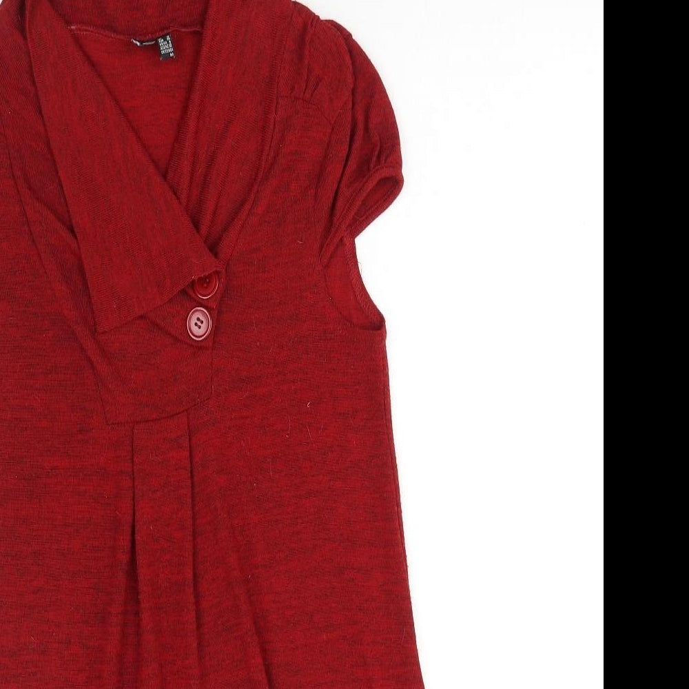 Preworn Womens Red Polyester Jumper Dress Size 10 Collared Pullover
