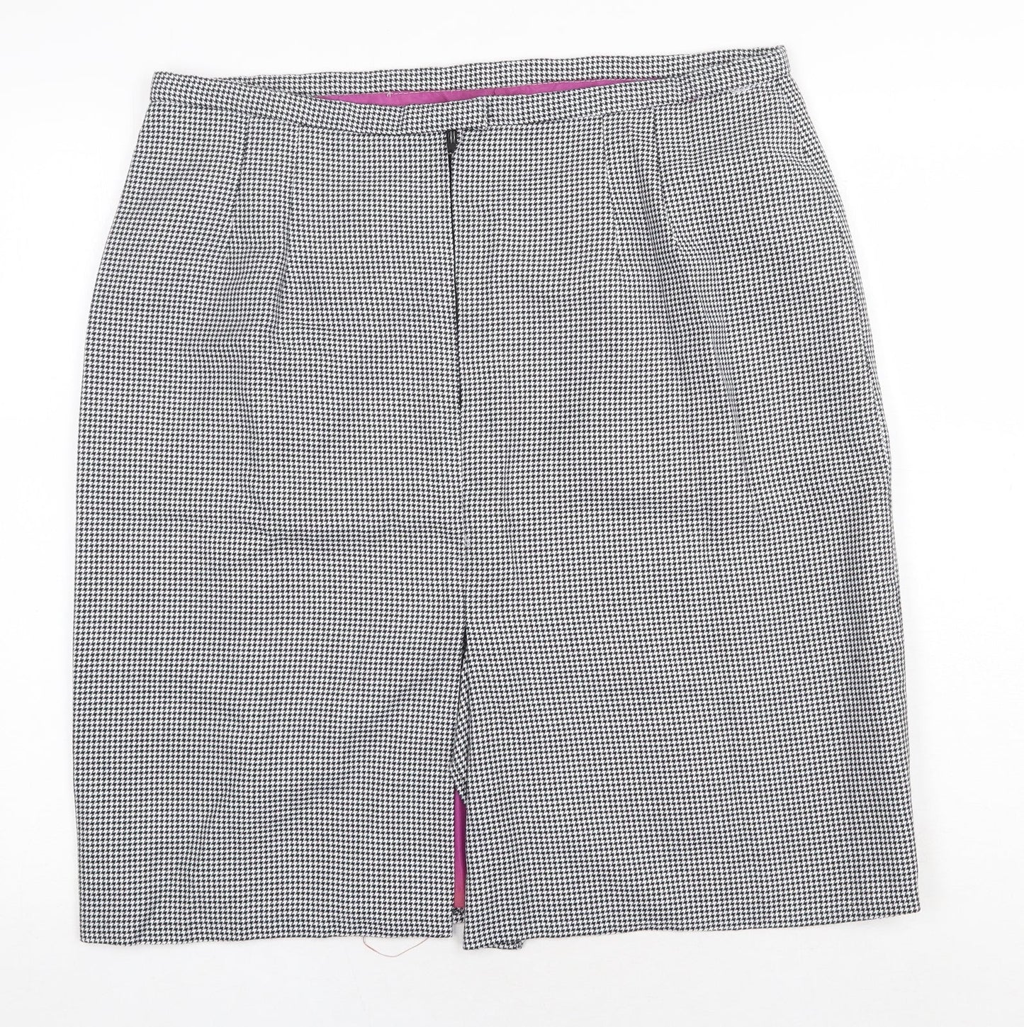 Preworn Womens Grey Check Cotton Straight & Pencil Skirt Size 36 in Zip