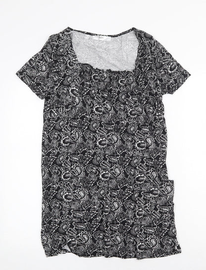 Bonprix Womens Black Paisley Viscose Shift Size S Square Neck Pullover