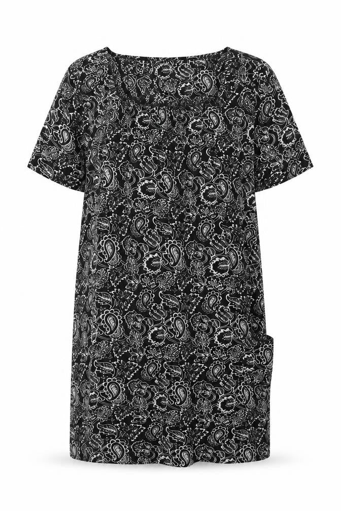 bonprix Womens Black Paisley Viscose Shift Size S Square Neck Pullover