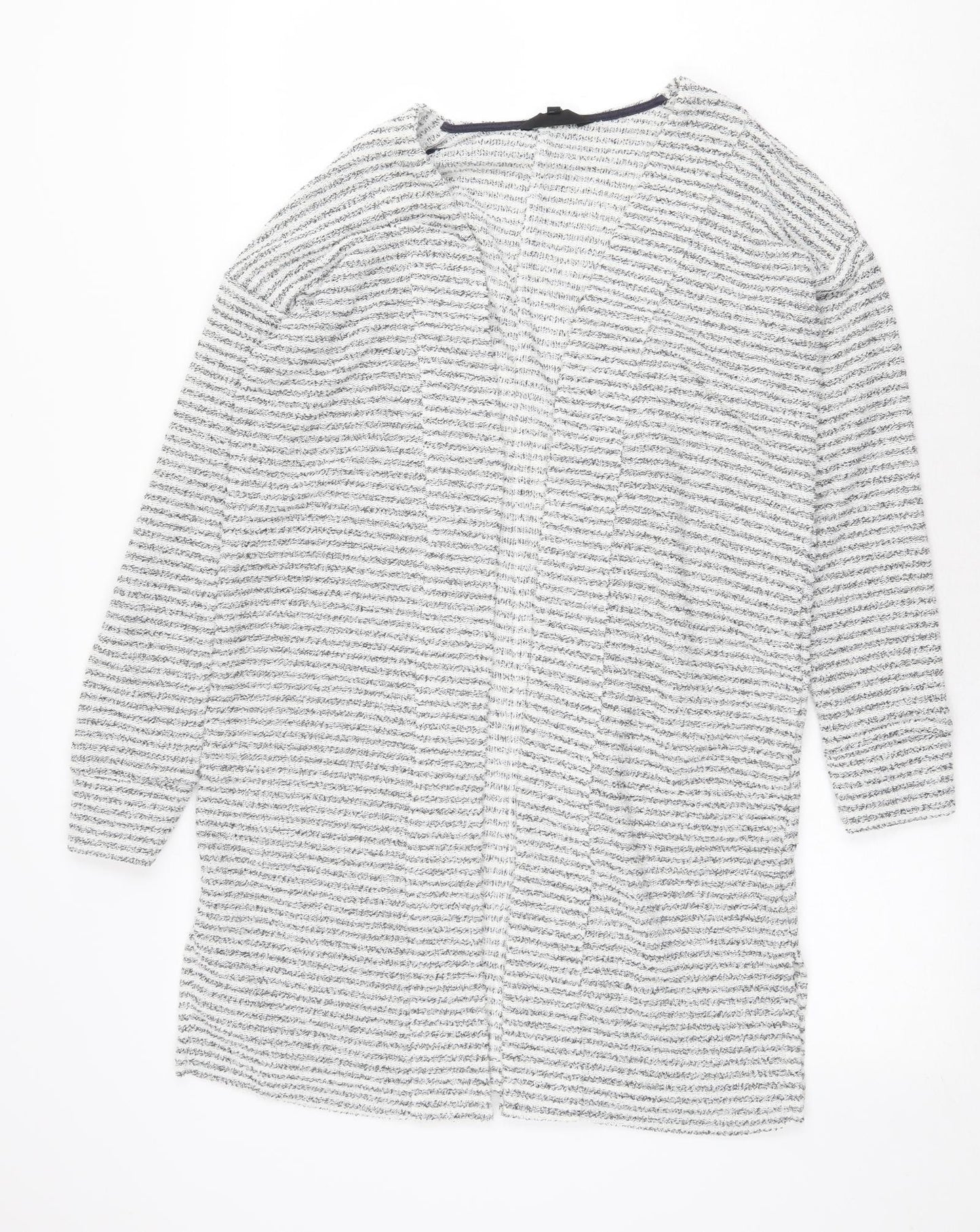 NEXT Womens Grey V-Neck Striped Polyester Cardigan Jumper Size 8