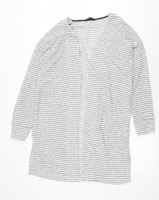 NEXT Womens Grey V-Neck Striped Polyester Cardigan Jumper Size 8