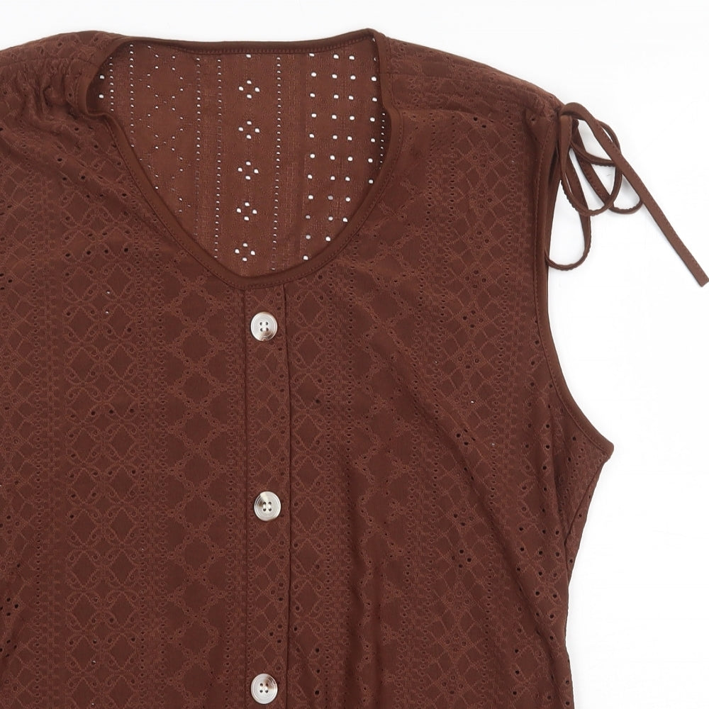 Preworn Womens Brown Polyester Basic Tank Size XL Round Neck