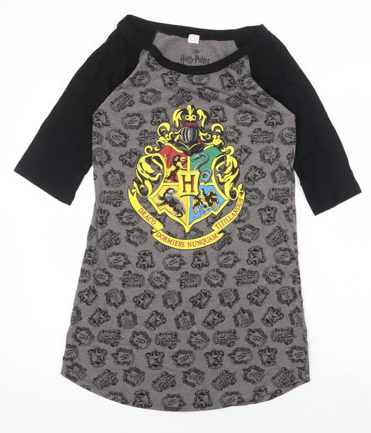 Harry Potter Wizarding World Womens Grey Geometric Cotton Basic T-Shirt Size XS Round Neck - Harry Potter