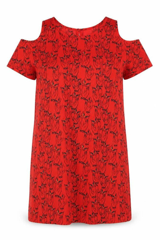 Atmosphere Womens Red Geometric Polyester T-Shirt Dress Size 8 Round Neck Button - Owl Pattern Cold Shoulder
