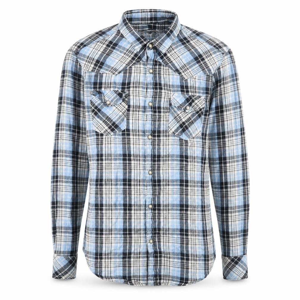 Topman Mens Black Plaid Cotton Button-Up Size M Collared Snap