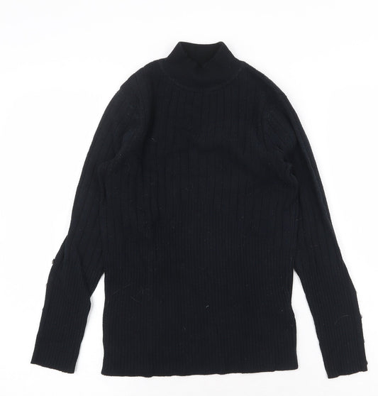 Marks and Spencer Womens Black Mock Neck Herringbone Viscose Pullover Jumper Size 8