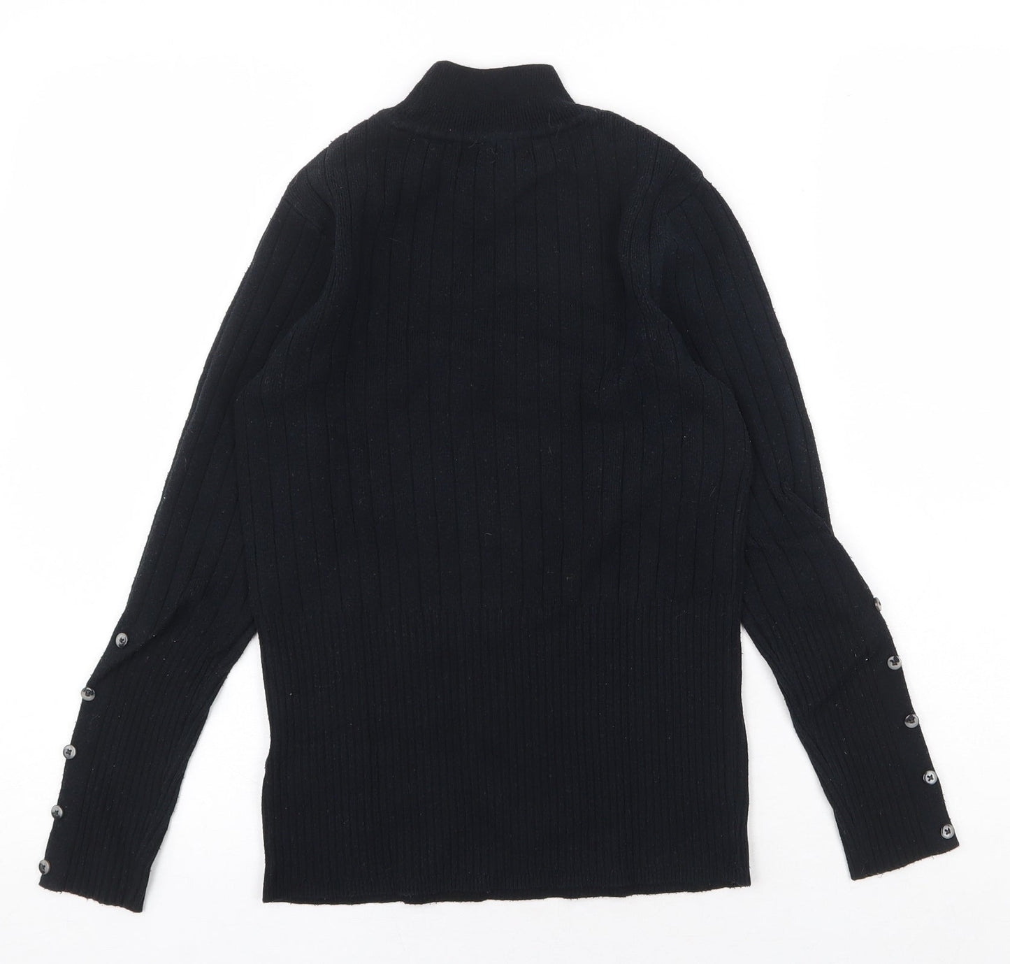 Marks and Spencer Womens Black Mock Neck Herringbone Viscose Pullover Jumper Size 8