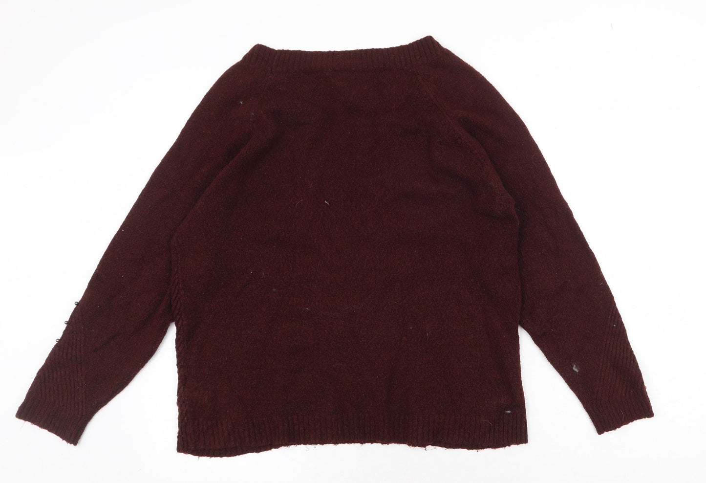 Dorothy Perkins Womens Red V-Neck Herringbone Acrylic Pullover Jumper Size 14