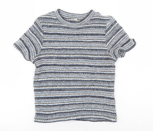 River Island Womens Blue Round Neck Striped Acrylic Pullover Jumper Size 8