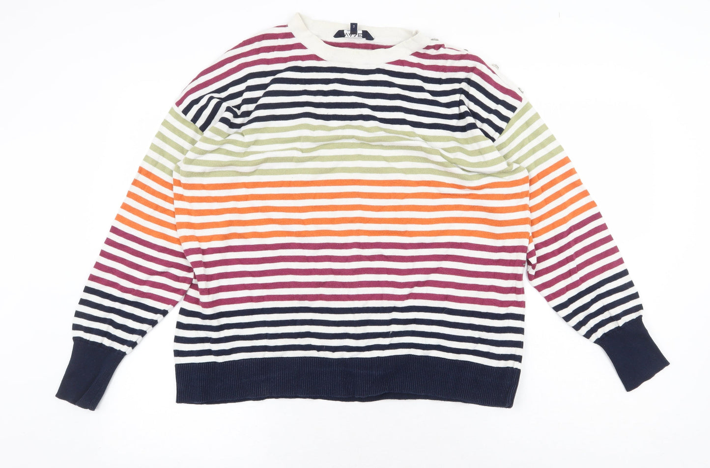 Maine New England Womens Multicoloured Round Neck Striped Cotton Pullover Jumper Size 14