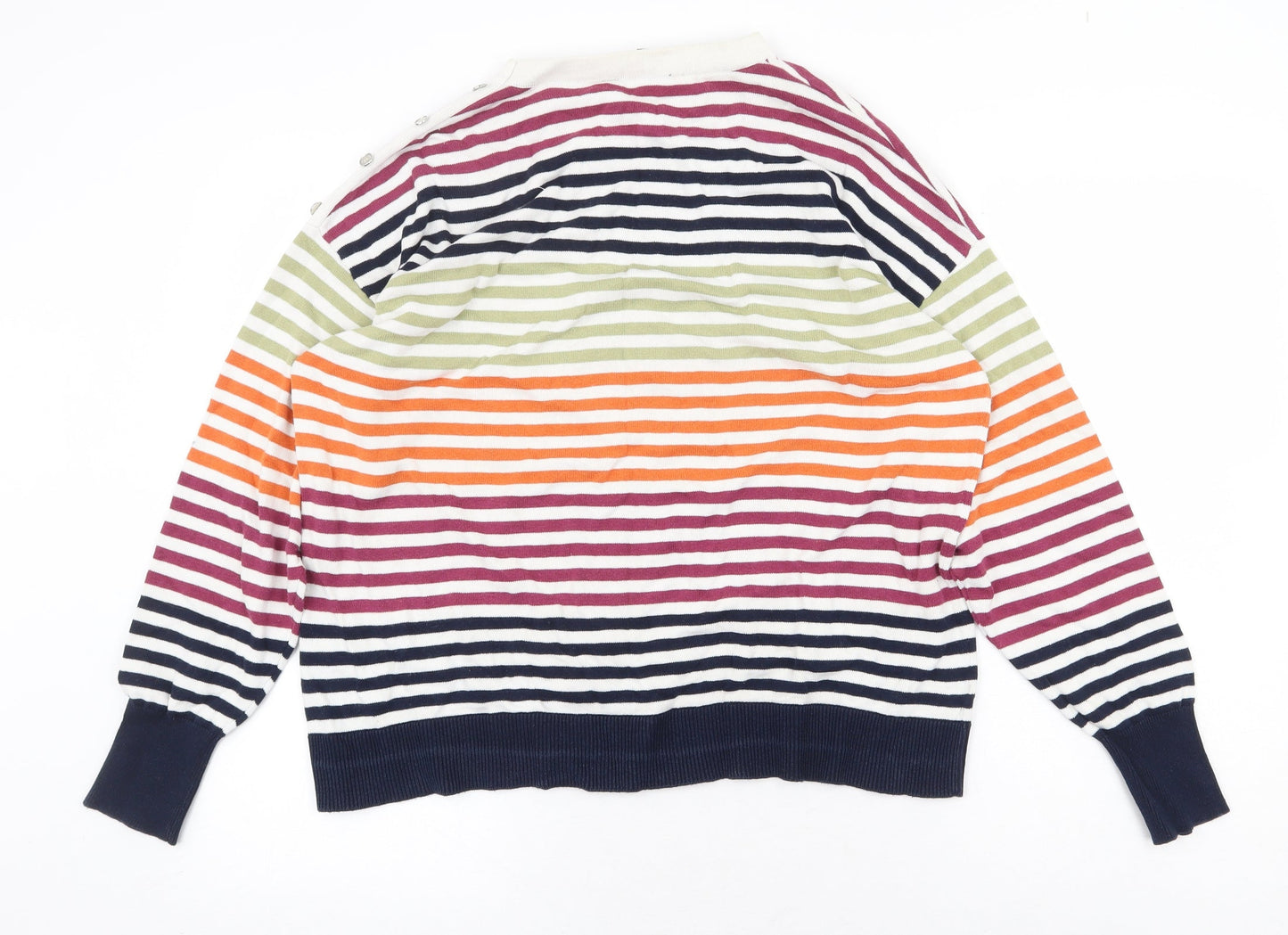 Maine New England Womens Multicoloured Round Neck Striped Cotton Pullover Jumper Size 14